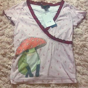Archive at UO Little Frog Pink Lace Coquette Cottagecore V Neck Top Sz XXS